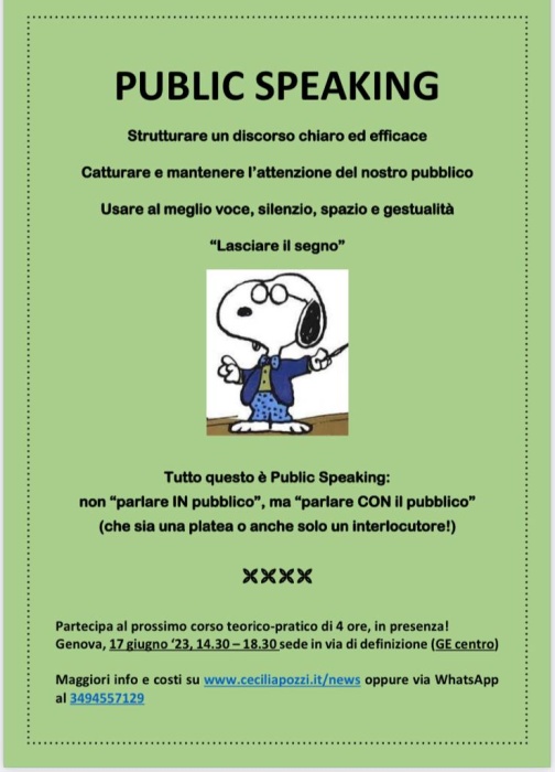 Terza edizione del corso di Public Speaking, 17 giugno 2023 Terza edizione del corso di Public Speaking, 17 giugno 2023